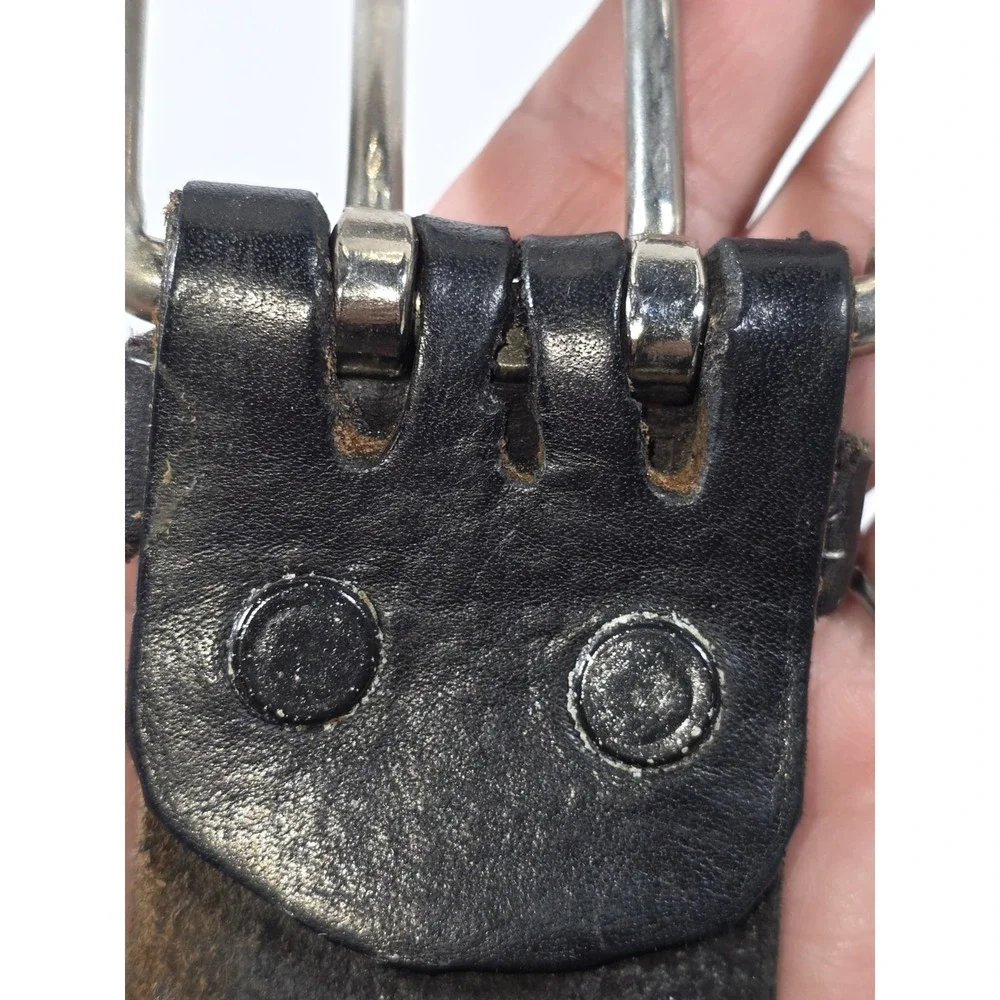 Utility Belt Mens 36 - 40 Black Leather Dual Hole Work Silver Buckle Craftsmen